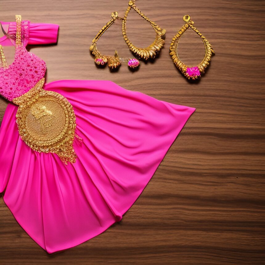 biżuteria, różowa sukienka