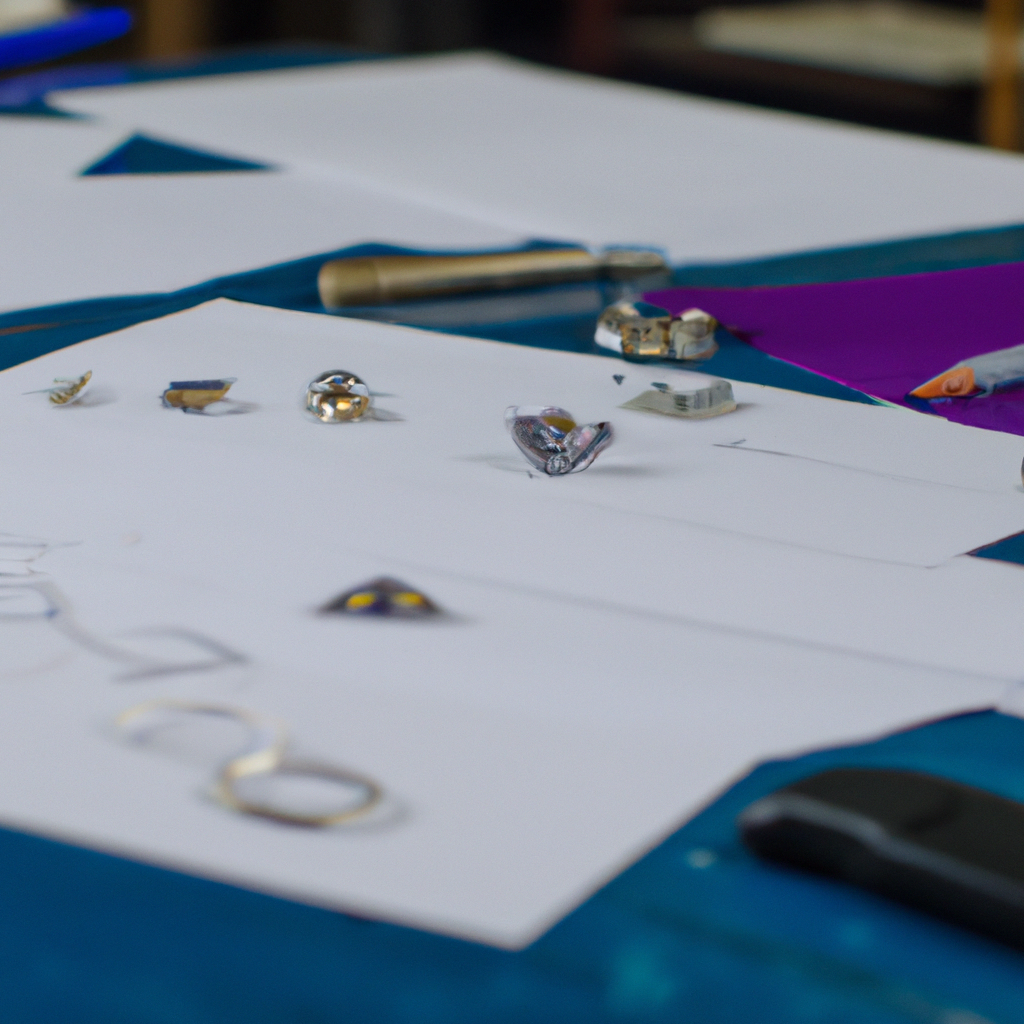 półfabrykaty do tworzenia eleganckiej biżuterii leżące na stole między innymi kamienie szlachetne czy pierścionki samo tło jest lekko rozmazane